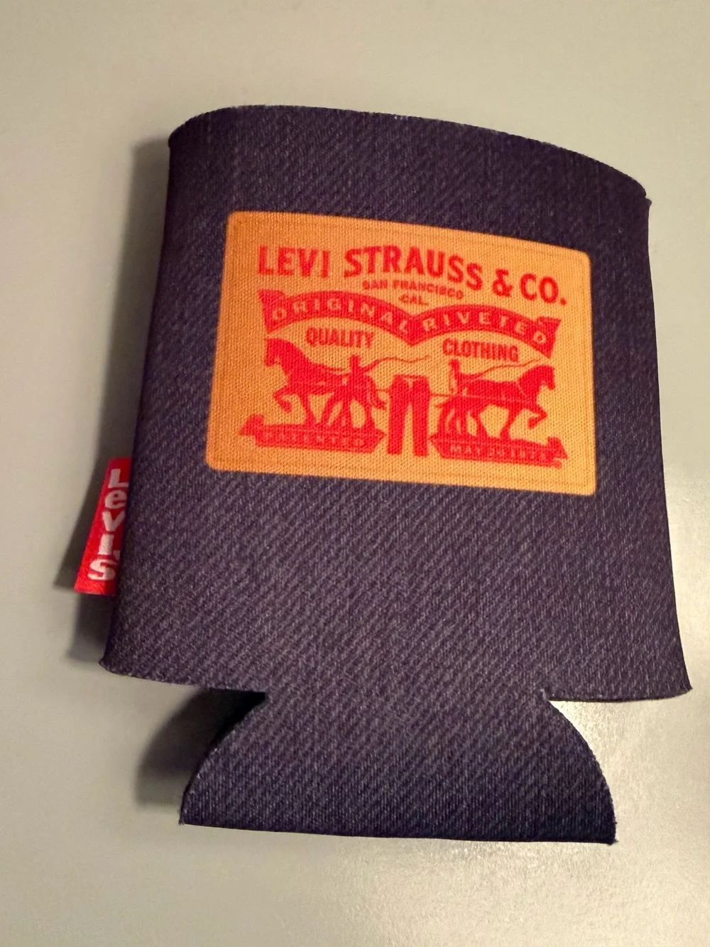 Levi's Navy Denim-Style Can Cooler with Red Logo Target Collab
